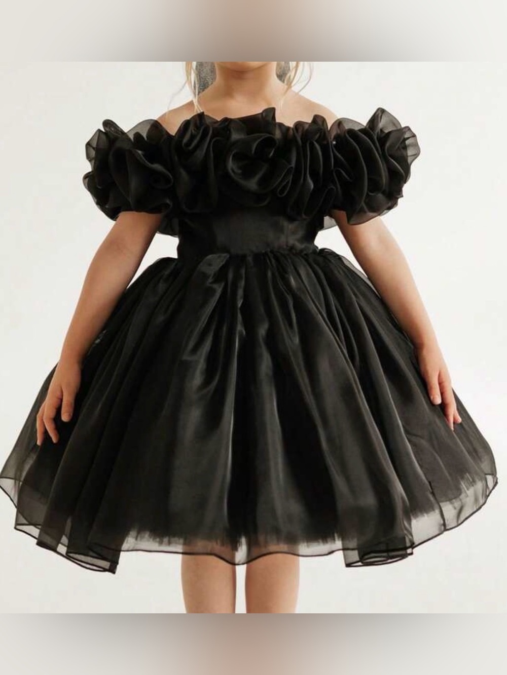 Black Floral Trim Party Dress